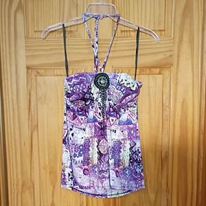 Iz Byer Purple and White Bustier Camisole Top